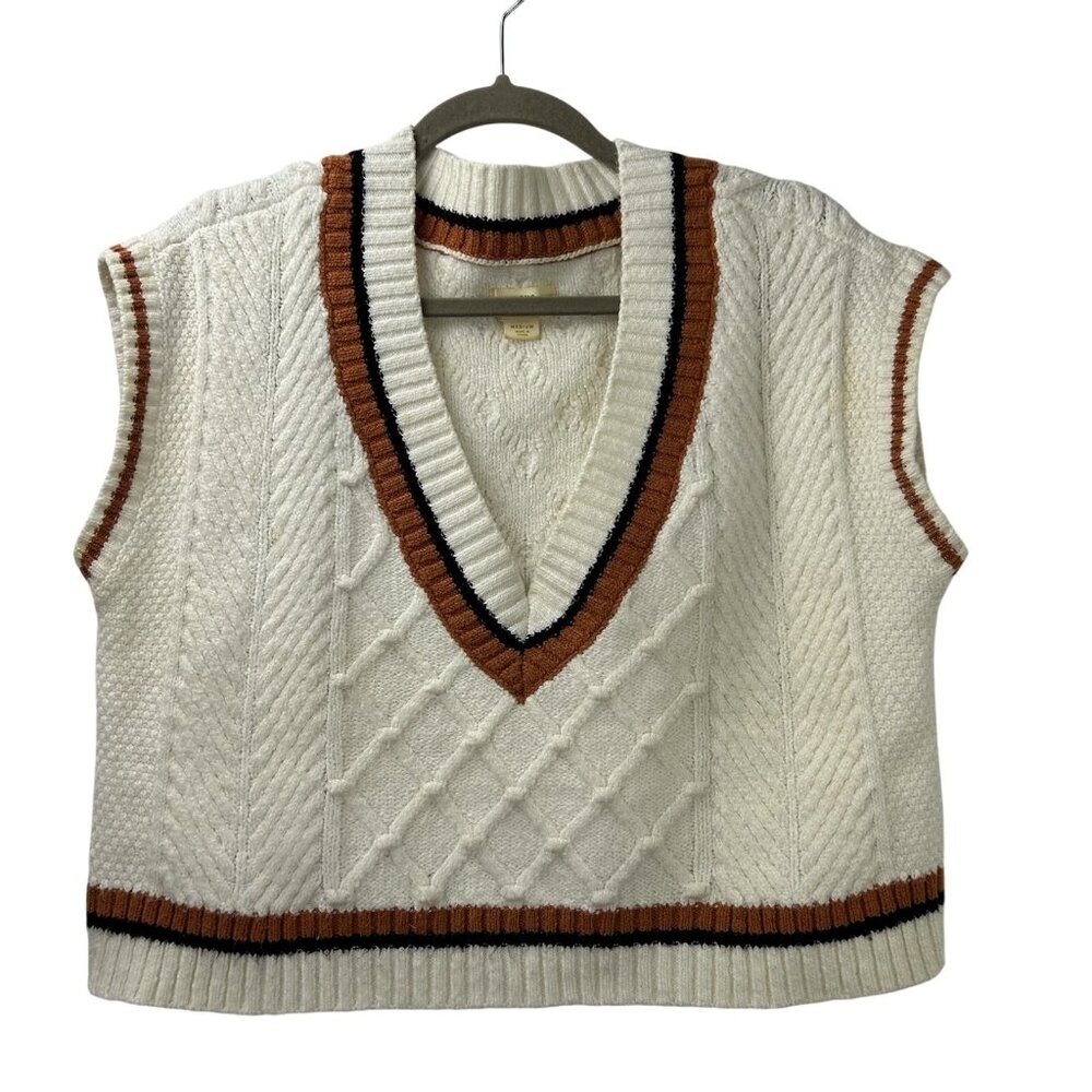 Maeve Anthropologie Willa Cable Knit Vest Size Medium Oversize Preppy Cozy - Picture 9 of 16